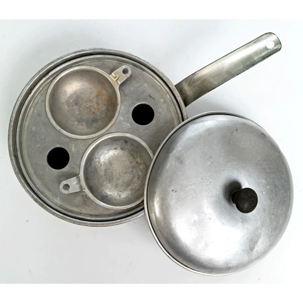 Vintage Wear-Ever Aluminum Egg Poacher Pan No 2422 With Inserts And Lid USA Made